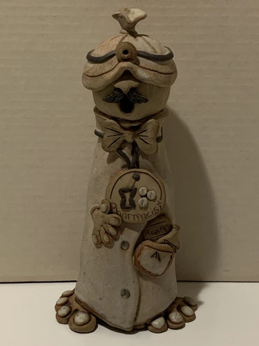 Vintage Tami Bier Signed Folk Art Pottery Optometrist Figure Great Condition