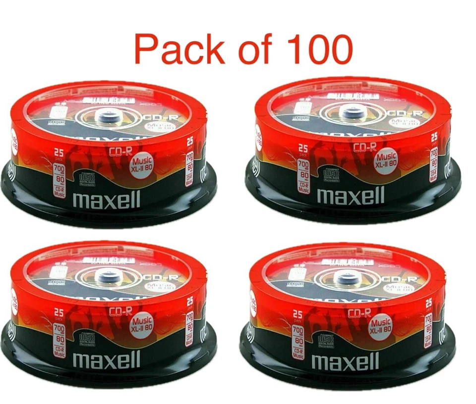 Genuine Maxell CD-R Music XL-II Digital Audio Recordable 80Min 100 Pack Spindle