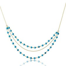 14K YELLOW GOLD OVER 925 STERLING SILVER TRIPLE STRAND TURQUOISE BEAD NECKLACE