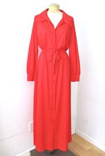 Vtg 60s 70s Sears Red Nylon Button Maxi Lounge Robe Drawstring Waist Pocket L