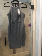 NEW Banana Republic Dress Line Sleeveless Career Gray Cotton Front Slit SZ 6P