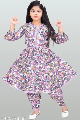 Indian Kids stylish printed kurti patiyala set for girls - Picture 1 of 6