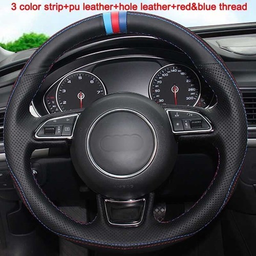 Custom made PU Leather Steering Wheel Cover Stitch on Wrap For Mitsubishi Pajero - Picture 7 of 11