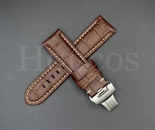 24MM Calf Leather Alligator Watch Band Strap Deployment Buckle Fits For Panerai