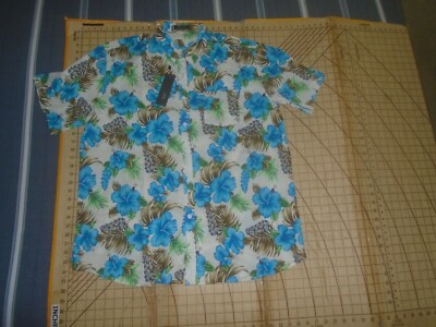 MENS 3XL MCEDAR BRIGHT AQUA/WHITE/BROWN/GREEN SS BUTTON UP FLORAL SHIRT - NWT
