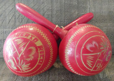 Vintage Maracas Puerto Rico Made Hand Carved Red Gourd Maraca