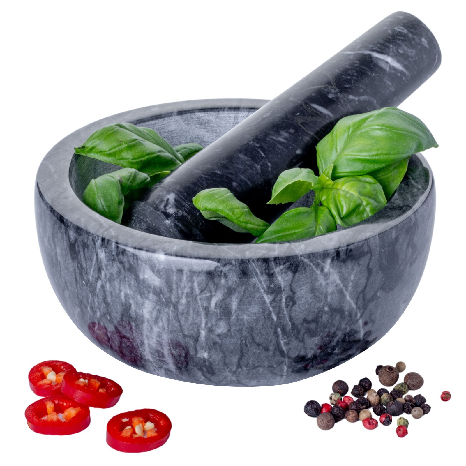 Marble Pestle & Mortar Bowl Grinder Cooking Kitchen Baking Herbs Garlic Salt UK