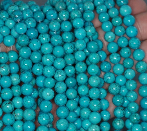7 - 8 MM TÜRKIS HOWLITH EDELSTEIN RUND LOSE PERLEN 15,5 ZOLL - Bild 1 von 4