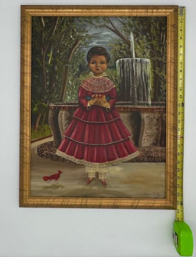 Girl with Cardinal Nest: A Whimsical Agapito Labios Oil Painting
