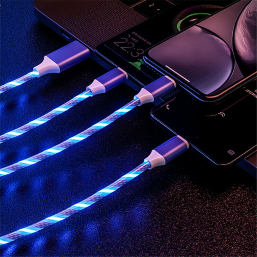 3 in 1 LED Lighting Cable Light Up Charging Cable Type-C USB Charger for iPhone - Picture 4 of 15