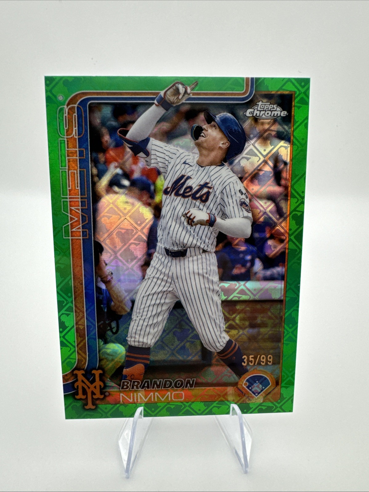 2025 Topps Chrome Logofractor Brandon Nimmo #280 Green Refractor /99 NY Mets