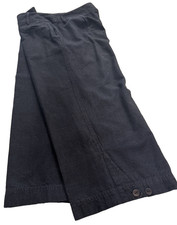 Eileen Fisher Wide Leg Cropped Cotton Pants Button Detail Women's Sz M Navy