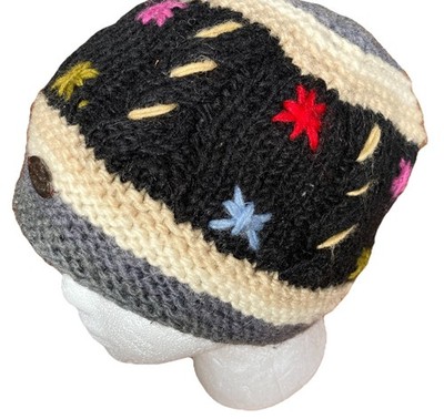 Turtle Fur Wool Beanie Ski Hat Nordic Fair isle Floral Tapestry Boho Vintage