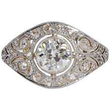 Art Deco Wide Old European Cut All Moissanite Gemstone Filigree Engagement Ring