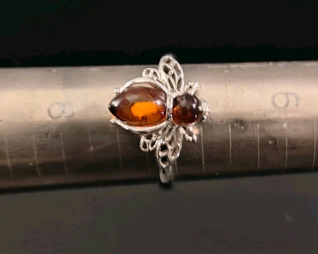 Cognac Amber Bumblebee Ring Solid Sterling Silver… - image 11