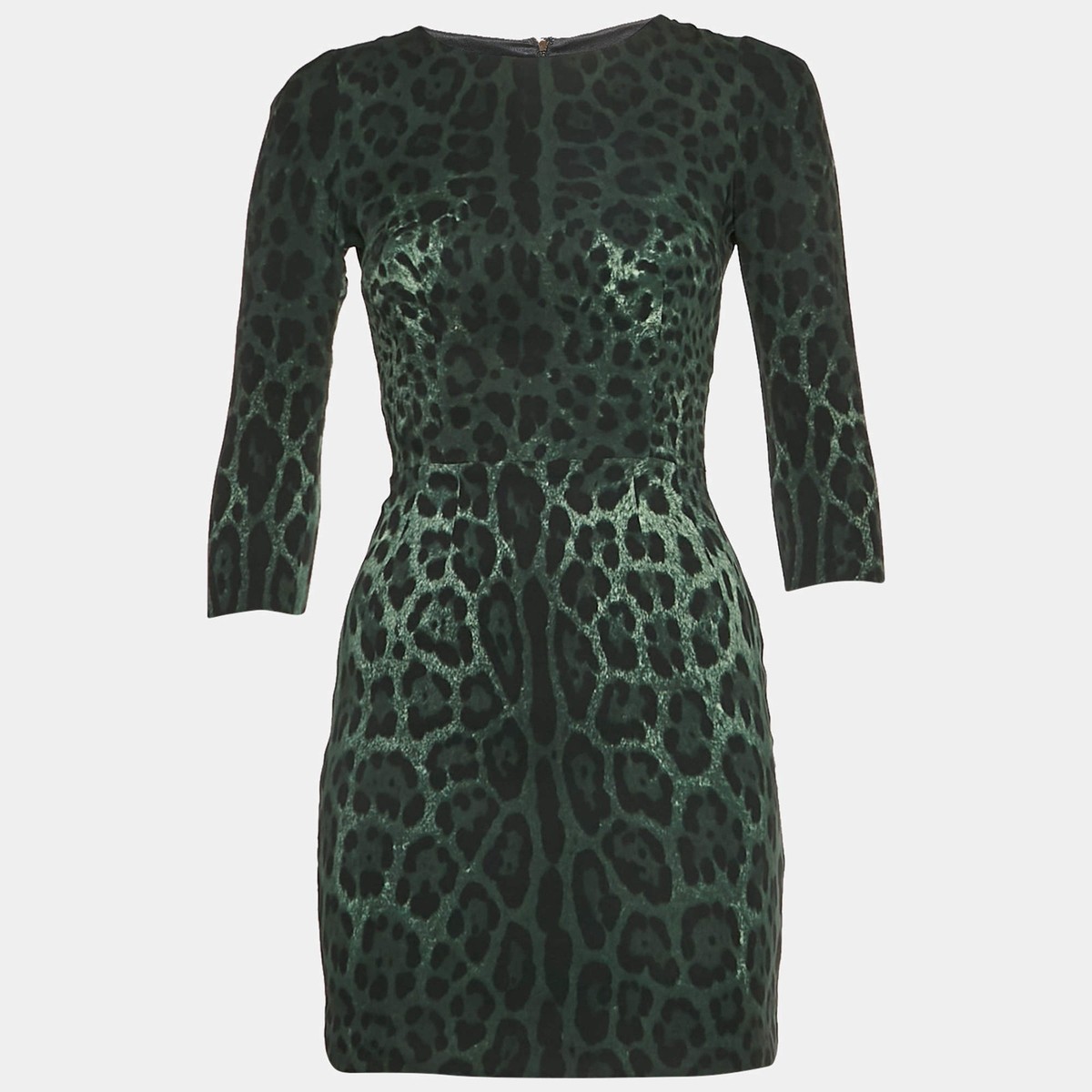 green leopard print mini dress Dolce Gabbana Green Leopard Print Silk Blend Mini Dress S