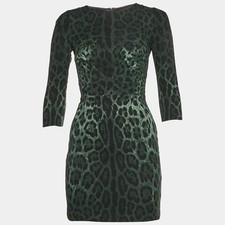 Dolce Gabbana Green Leopard Print Silk Blend Mini Dress S