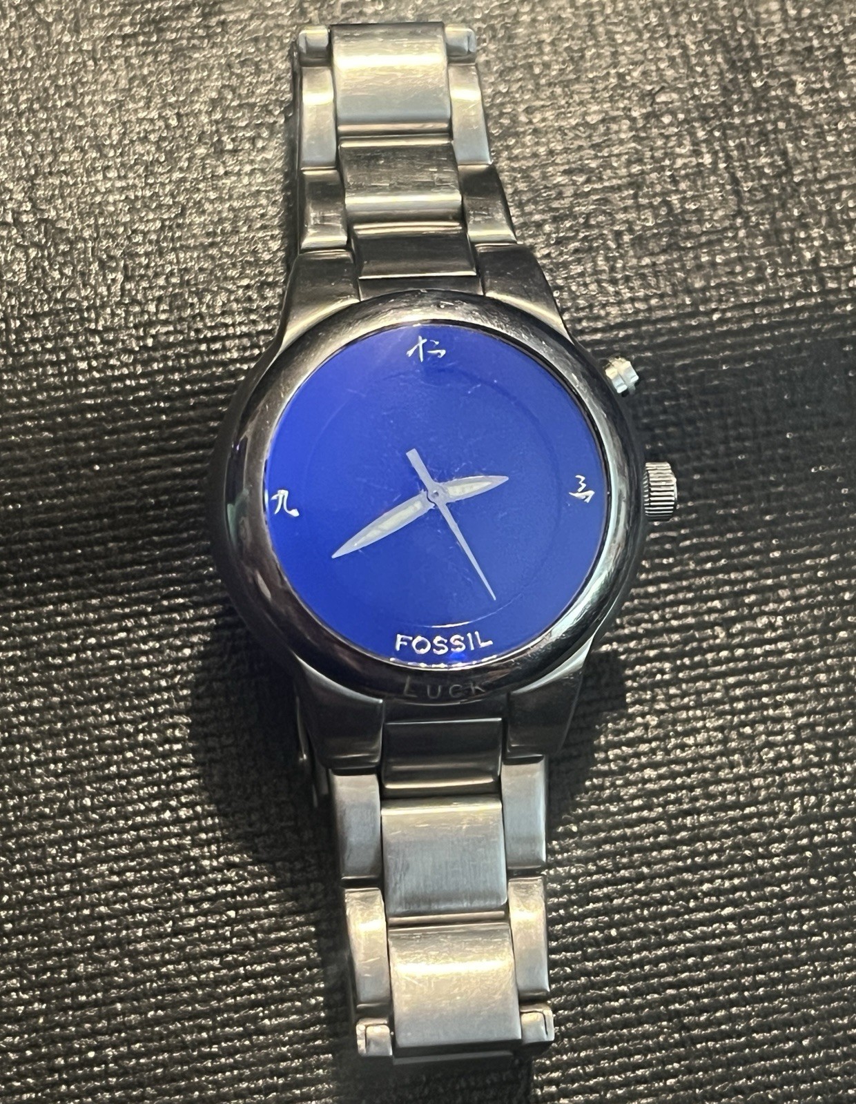 Rare y2k FOSSIL Big Tic Kanji LUCK JR-8087 Royal Blue… - Gem
