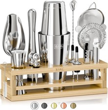 BARE BARREL Cocktail Making Kit 16-Piece Bartender Set Bamboo Stand New