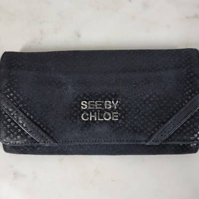 See By Chloe Checkbook Wallet 7.25'' Black Soft Embossed Leather Bi-Fold Clutch