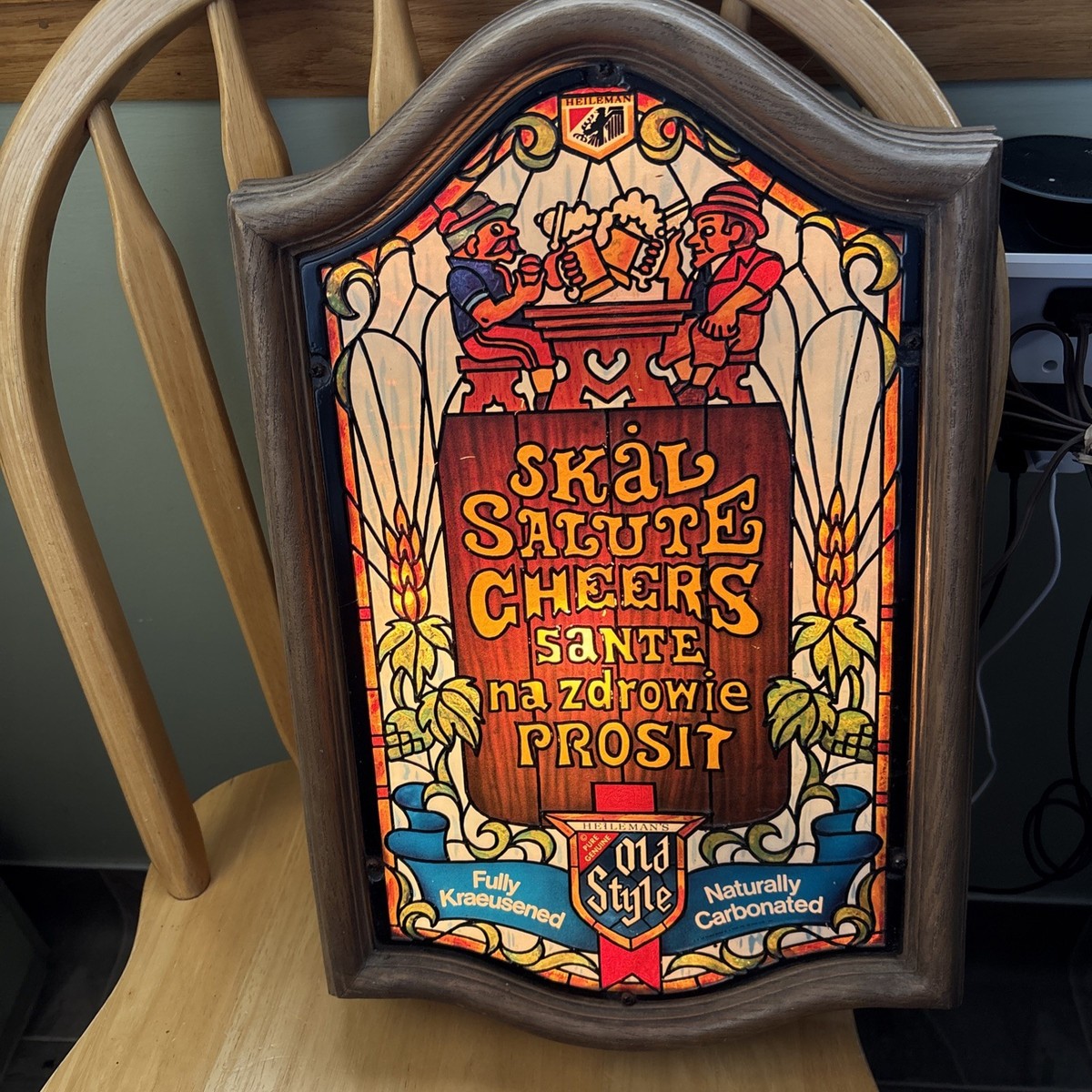 Old Style Plastic Lighted Beer Sign. Faux Stained Glass. In