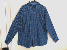 Chaps Mens Shirt XL Blue Easy Care Plaid Button Up Logo Pockets Career Office