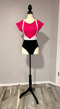 Vintage 1980s Jacques Moret Women  s Dance Leotard Workout Bodysuit Pink Black