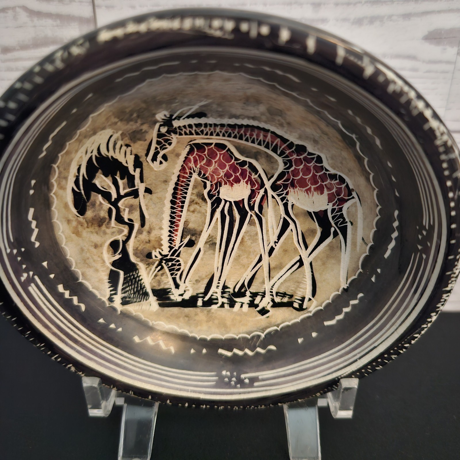 Vintage Kenyan African Carved Soapstone Lion Figurine & Trinket Bowl 2 Piece Set