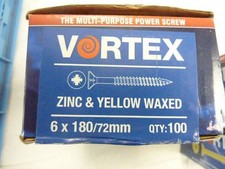 100 x 6 x 180 mm Vortex Power Screws Zinc/Yell Woodscrew Double Countersunk