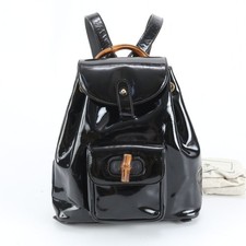 Gucci Zaino Bambù Borsa a Tracolla Pelle Nero Dal Giappone Autentico