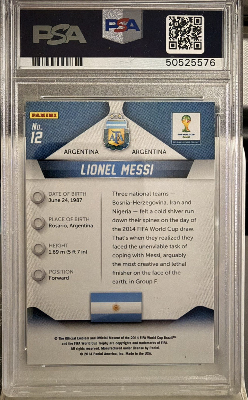 2014 Panini Prizm FIFA World Cup Brazil Lionel Messi #12 Argentina PSA 10 view 2