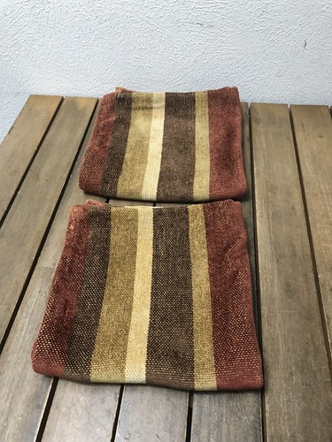 RESTORATION HARDWARE PAIR TAN/RED/BROWN PILLOW COVERS 22x22" STRIPES CHENILLE - Picture 11 of 12