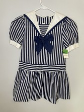 Vintage 90s My Traci Lynn California Size 6X Girls Navy Striped Sailor Dress NWT