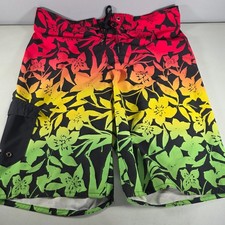 Hang Ten Board Shorts Mens 32   Tropical Floral Swim Trunks   Colorful Beach
