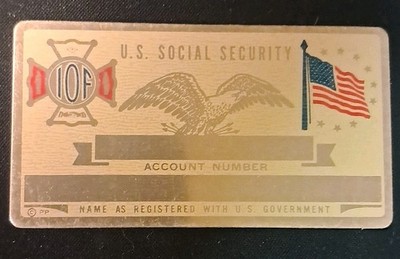Vintage IOF Order Oddfellows Engravable Metal Gold Tone Social Security Card
