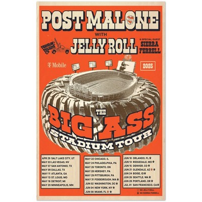 Post Malone Big Ass Stadium Tour 2025 Poster