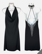 Vintage FREDERICKS OF HOLLYWOOD Butterfly Slip Dress Cowl Neck Black Sz L