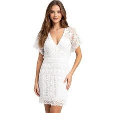 Lulus Women's First Kiss Lace V-Neck Fully Lined Mini Sheath Dress White Size L