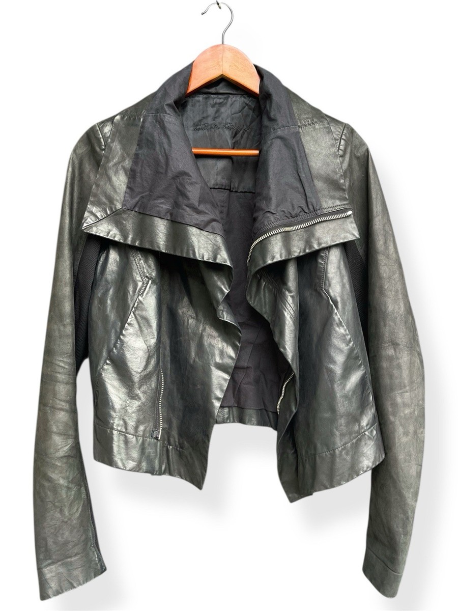 Rick Owens Classic Calf Leather Biker Jacket Black IT46