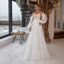 Customized Shiny Wedding Dress with Sequin and Removable Long Sleeves Bride Gown