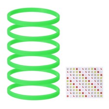 6Pcs Silicone Bracelet Solid Color Rubber Wristbands with Stickers Grass Green