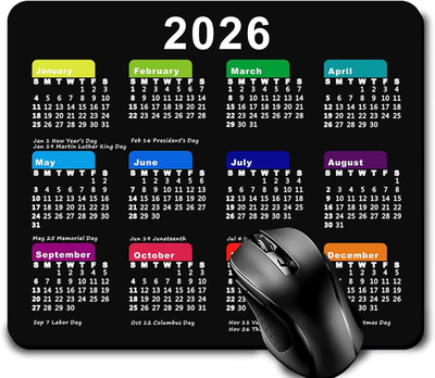 2026 Calendar Mouse Pad with Holidays, Computer Mousepad with Non-Slip Rubber Ba