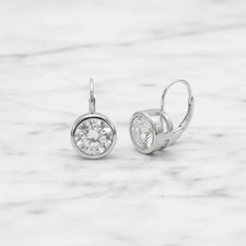 2CTW Round Cut Real Moissanite Drop Earrings 14k White Gold Plated GRA Certified