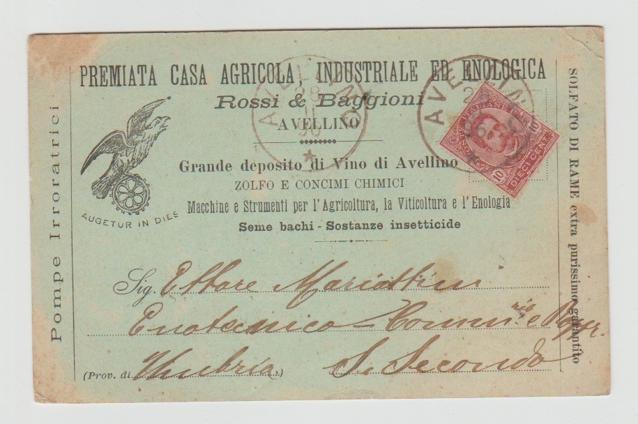 ROSSI & BAGGIONI AVELLINO CASA AGRICOLA ENOLOGICA VINO VIAGGIATA 1896 FP