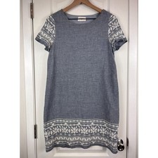 Everly Women's Embroidered Dress Short Sleeve Chambray White Lined Size M