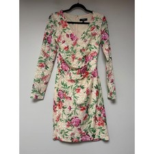 Guess Floral Lace Long Sleeve V Neck Sheath Dress Cream Pink Green Size 4