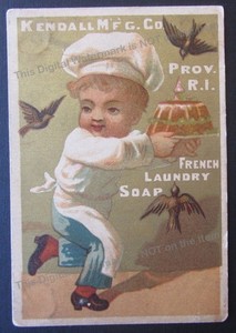 Kendall Mfg Company French Laundry Soap Providence RI Trade Card Baker Boy Birds
