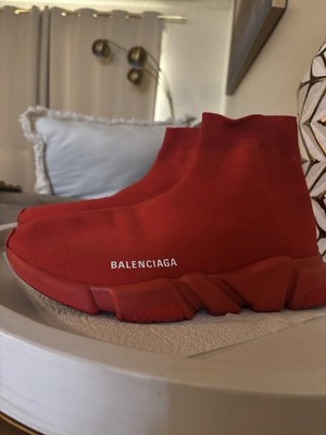 Balenciaga Speed Trainer Red Men s High Top Slip-On Sock Sneaker Athletic