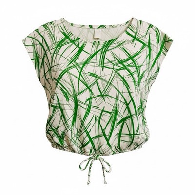 Vintage 1960s Cropped Mod Top L Psychedelic Print Drawstring Hem Festival Boho