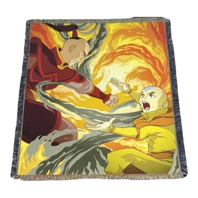 Avatar The Last Airbender Throw Blanket Woven Tapestry Zuko & Aang Fire Fight